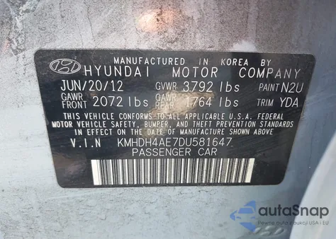 2013 Hyundai Elantra Gls from USA, damaged, VIN KMHDH4AE7DU581647